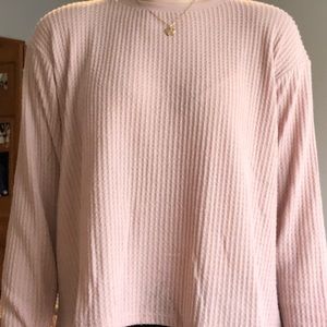 Project Social T light pink waffle sweater